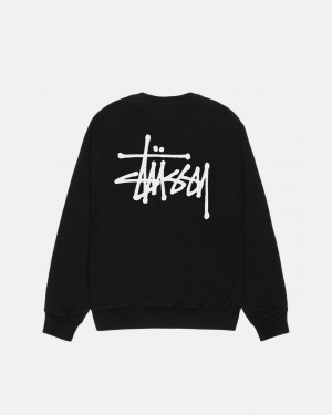 Stussy Basic Crew Pigment Dyed Sweatshirts Zwart | 92814-HCYP