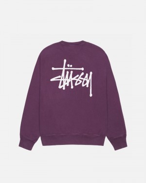 Stussy Basic Crew Pigment Dyed Sweatshirts Paars | 71538-XMNI