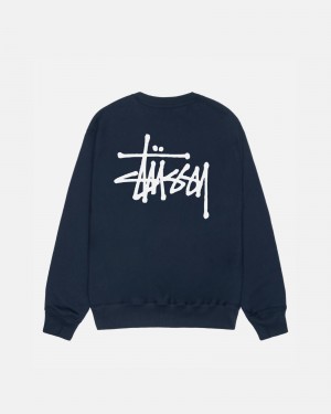 Stussy Basic Stüssy Crew Sweatshirts Donkerblauw | 79038-TQWH