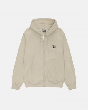 Stussy Basic Zip Hoodie Khaki | 04539-THSY