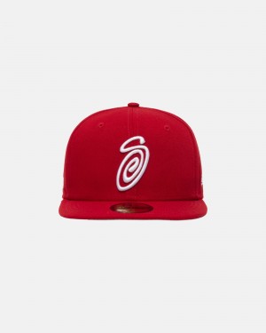 Stussy New Era 59fifty Curly S Hoeden Rood | 97451-GIHE