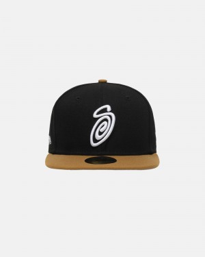 Stussy New Era 59fifty Curly S Hoeden Zwart Goud | 64135-WKXD