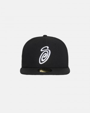 Stussy New Era 59fifty Curly S Hoeden Zwart | 52603-GTIM