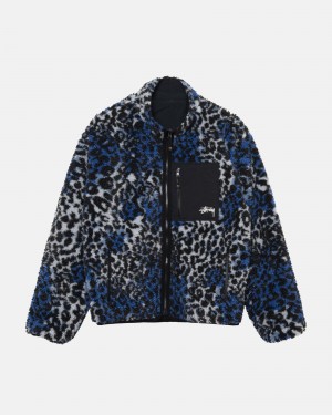 Stussy Sherpa Reversible Jassen Blauw Leopard | 02978-UBYV