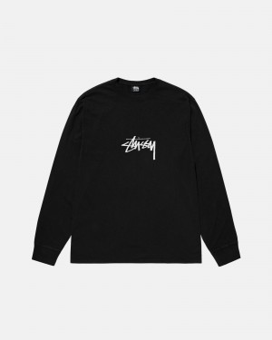 Stussy Small Stock Ls Pigment Dyed T-shirts Zwart | 75341-OZPL