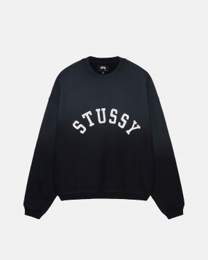 Stussy Sun Faded Oversized Crew Sweatshirts Zwart | 49037-YCQB