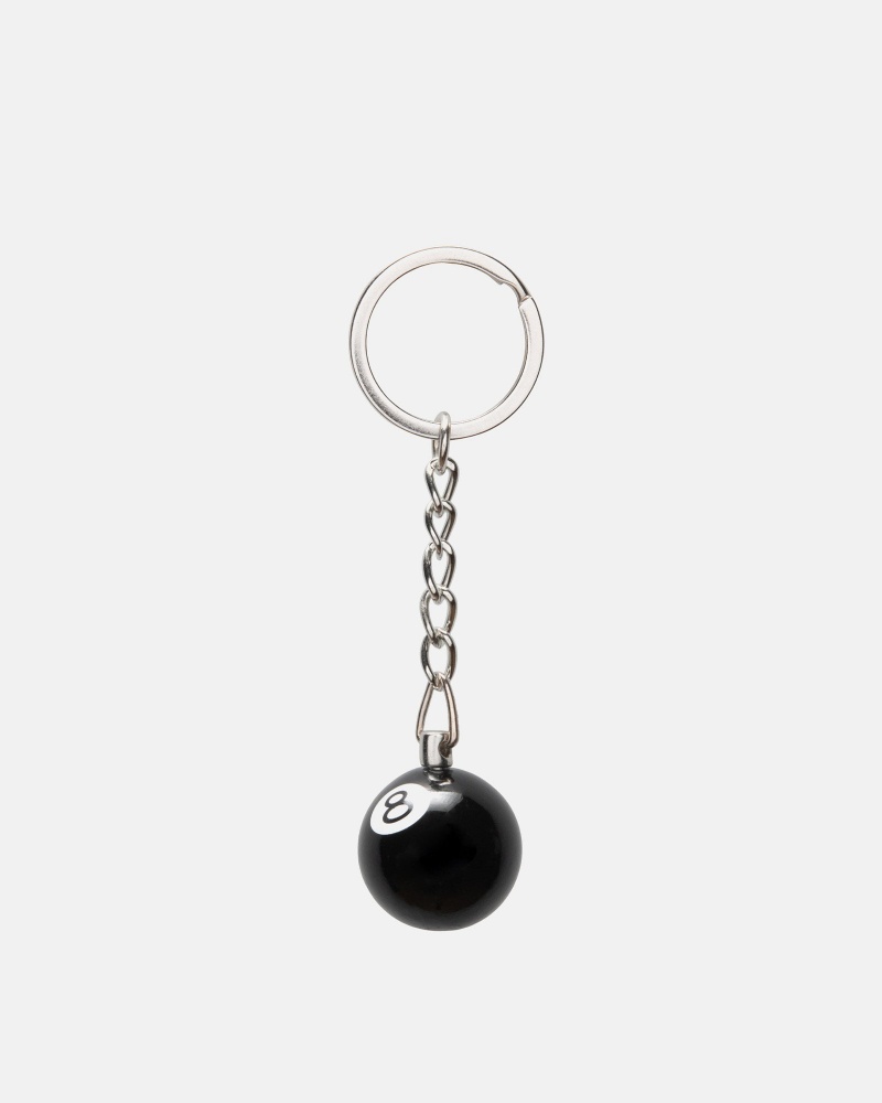 Stussy 8 Ball Keychain Zwart | 12349-PDMO