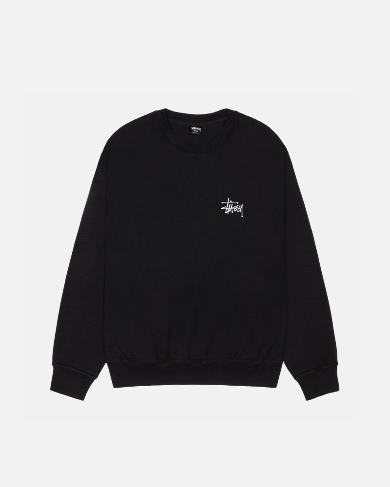 Stussy Basic Crew Pigment Dyed Sweatshirts Zwart | 92814-HCYP