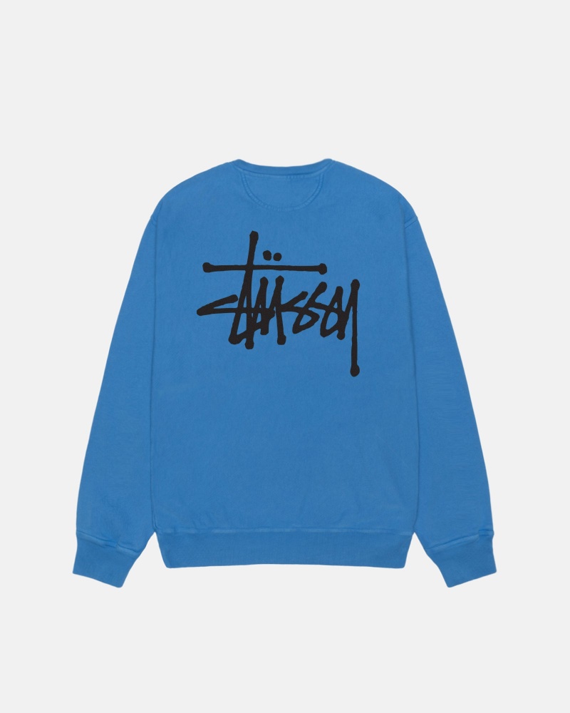 Stussy Basic Crew Pigment Dyed Sweatshirts Blauw | 47326-GVPN