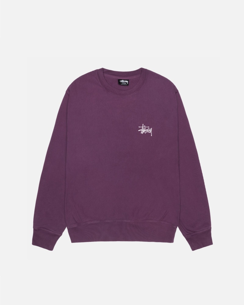 Stussy Basic Crew Pigment Dyed Sweatshirts Paars | 71538-XMNI