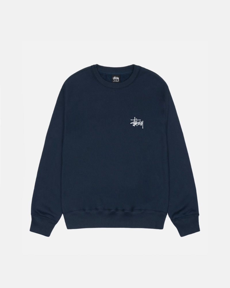 Stussy Basic Stüssy Crew Sweatshirts Donkerblauw | 79038-TQWH