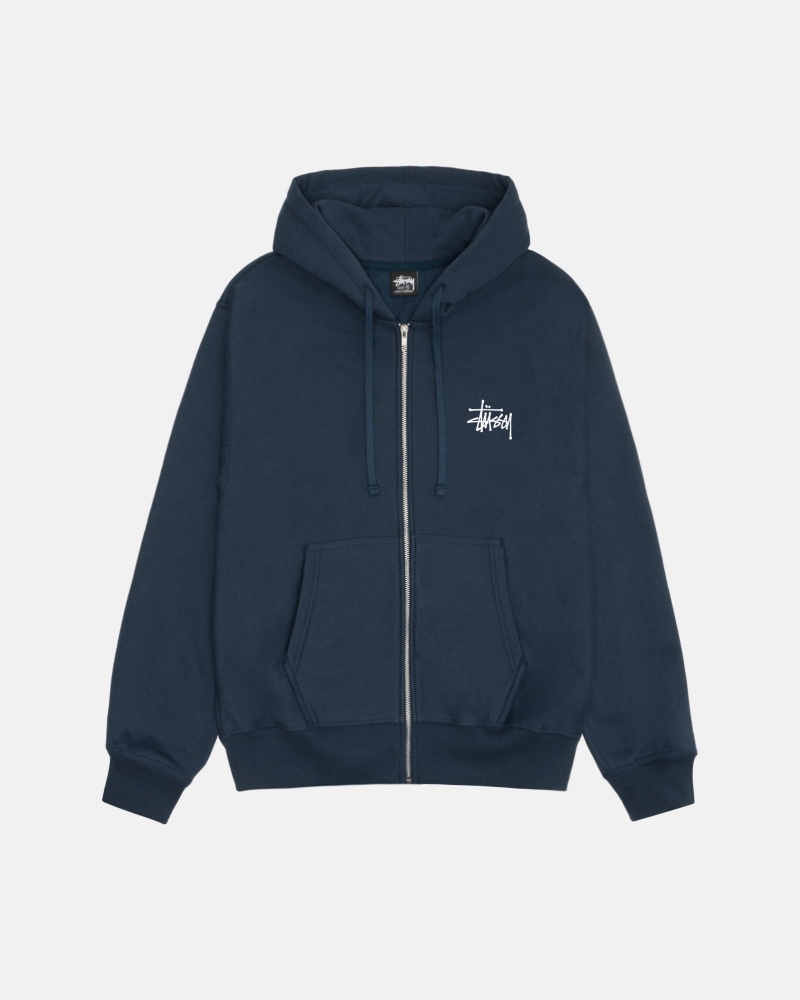 Stussy Basic Zip Hoodie Donkerblauw | 20914-ZTVJ