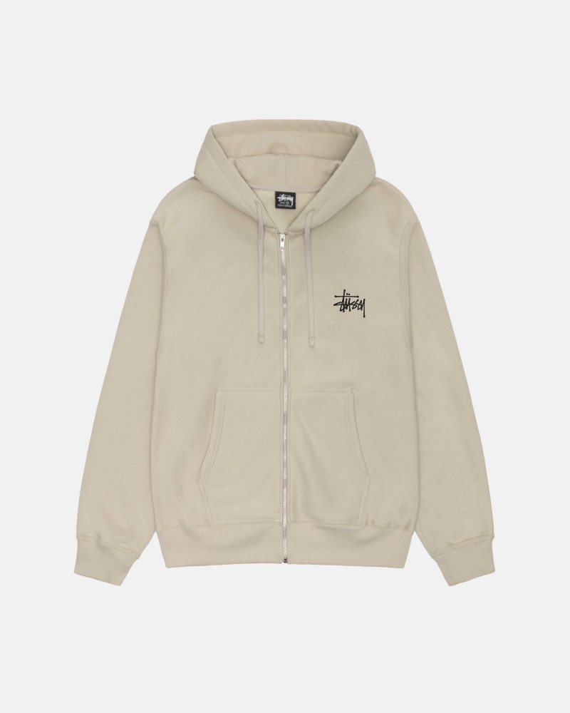 Stussy Basic Zip Hoodie Khaki | 04539-THSY