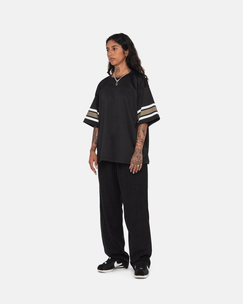 Stussy Beach Pant Wol Stripe Broek Zwart | 94032-QYDZ