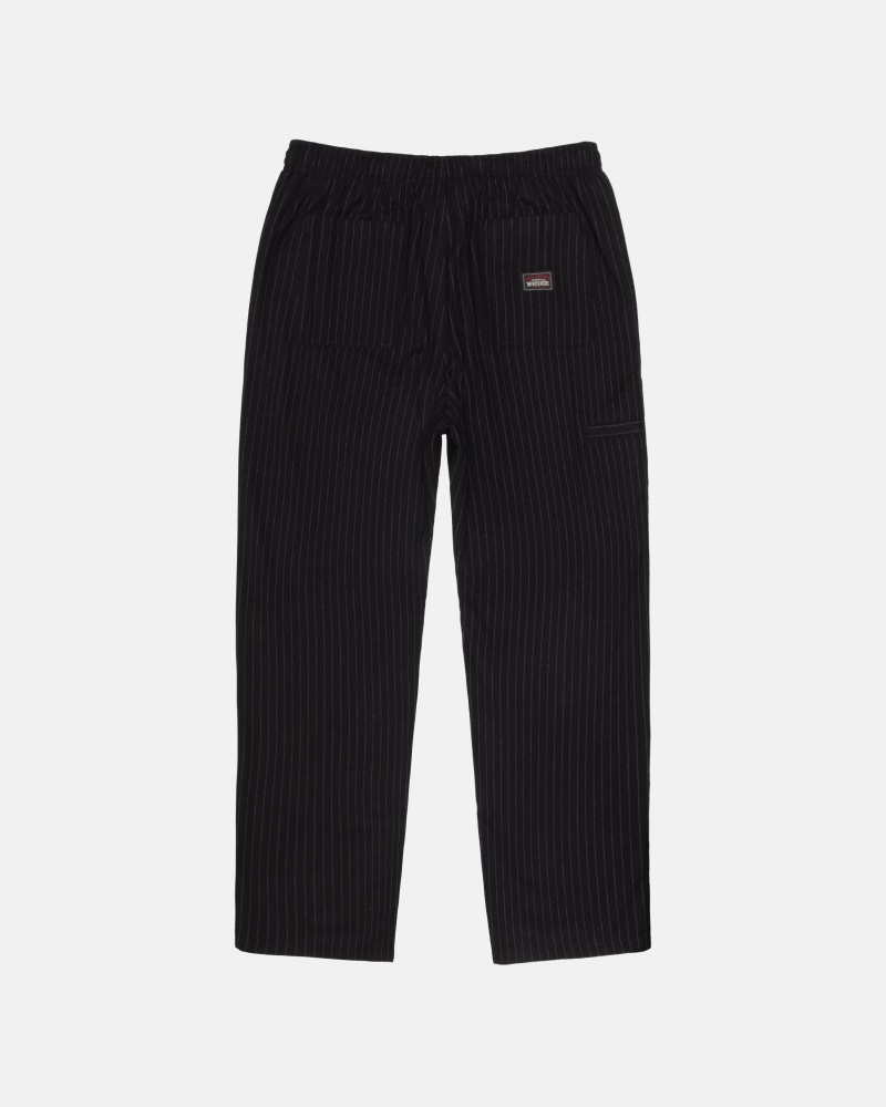 Stussy Beach Pant Wol Stripe Broek Zwart | 94032-QYDZ