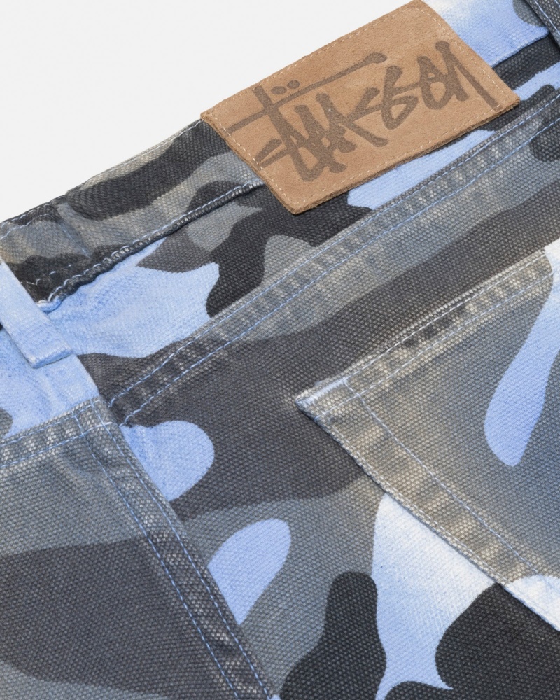 Stussy Big Ol' Spray Dye Canvas Jeans Blauw Camo | 31742-AZEQ