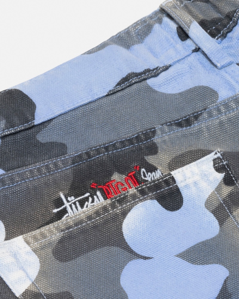 Stussy Big Ol' Spray Dye Canvas Jeans Blauw Camo | 31742-AZEQ