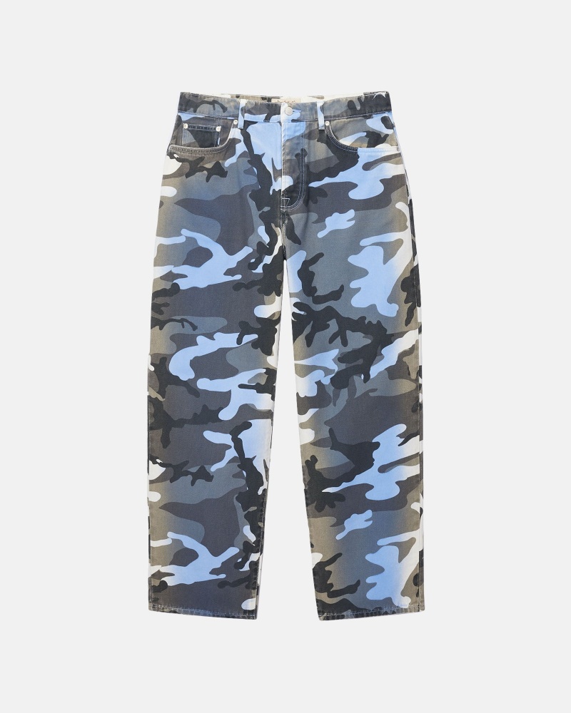 Stussy Big Ol\' Spray Dye Canvas Jeans Blauw Camo | 31742-AZEQ