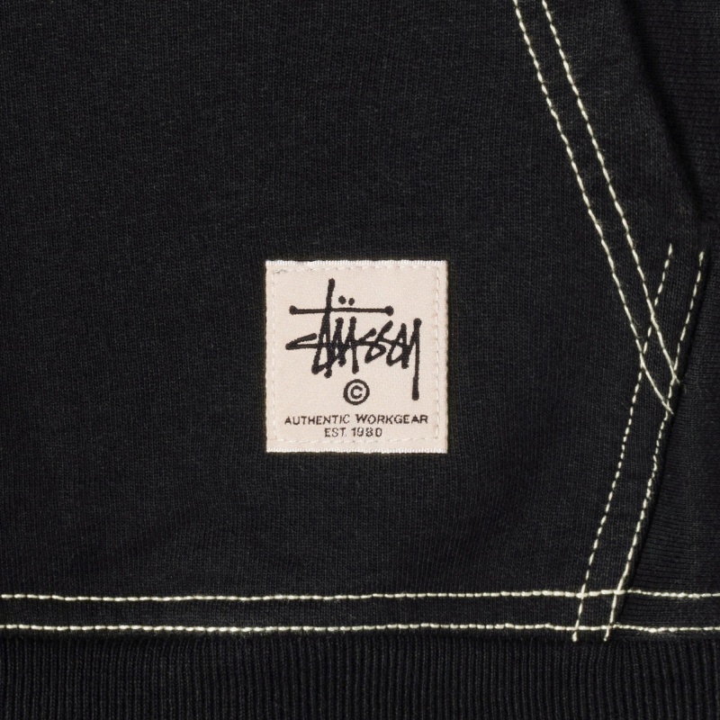 Stussy Contrast Stitch Label Hoodie Zwart | 17465-HJND