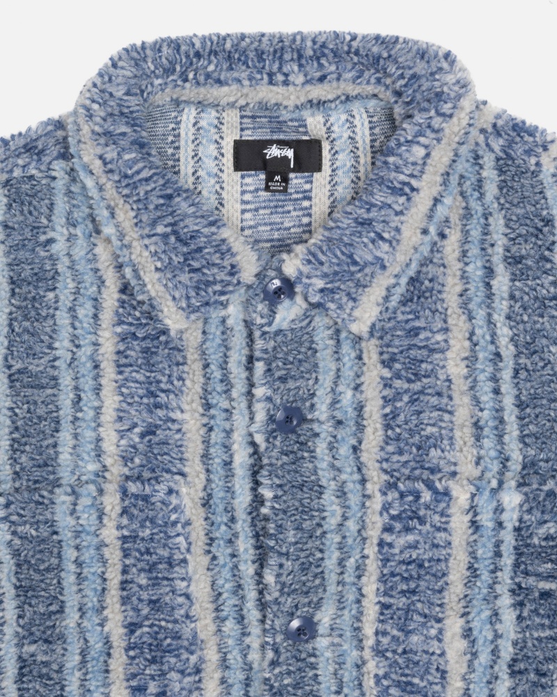 Stussy Gestreept Sherpa Shirts     Indigo | 83795-OEJY