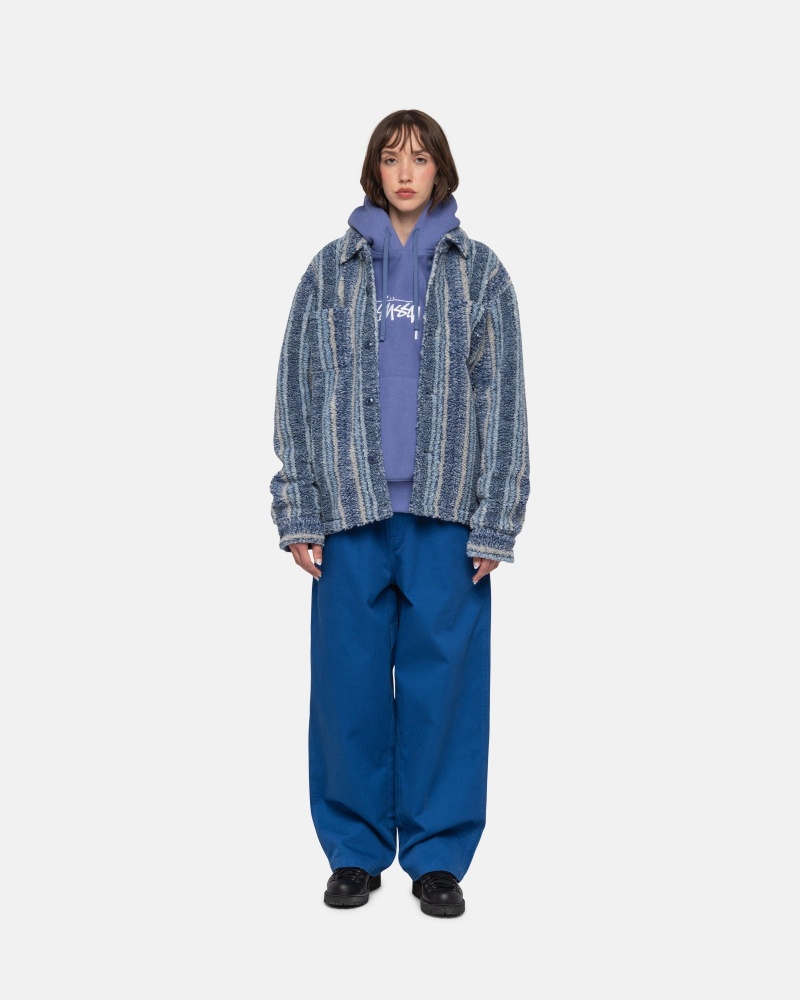 Stussy Gestreept Sherpa Shirts     Indigo | 83795-OEJY