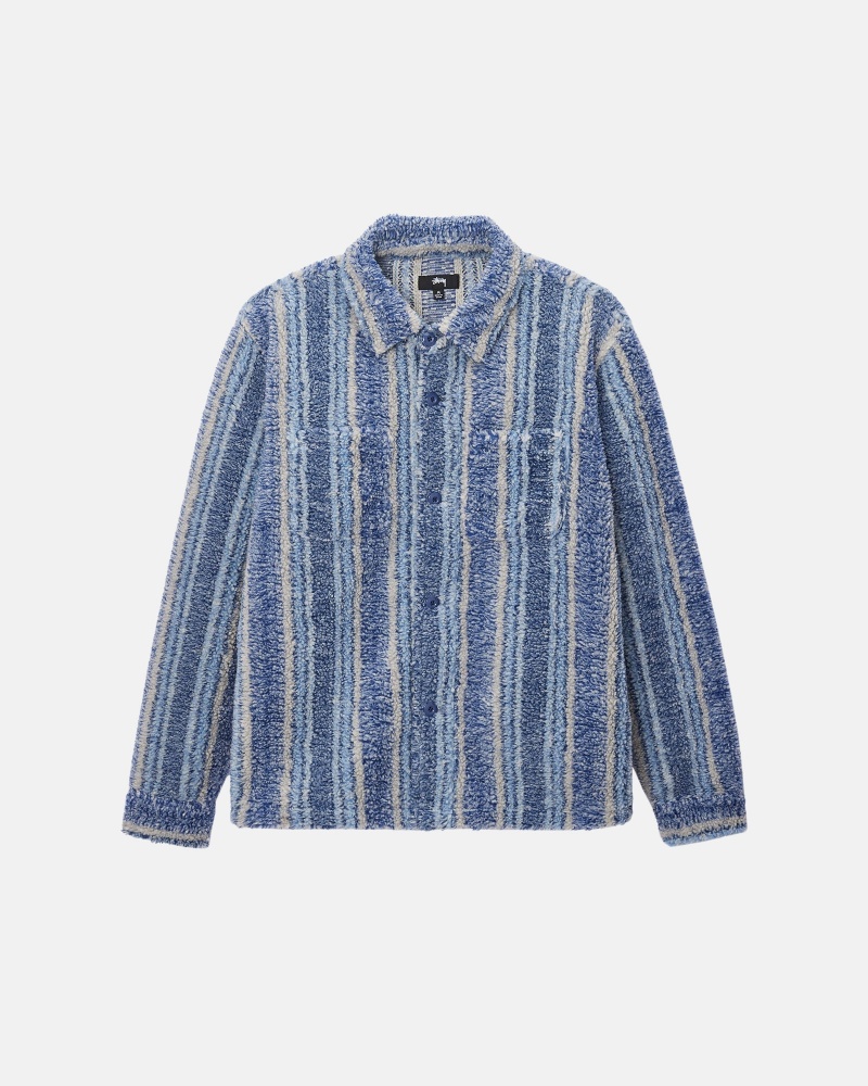 Stussy Gestreept Sherpa Shirts     Indigo | 83795-OEJY