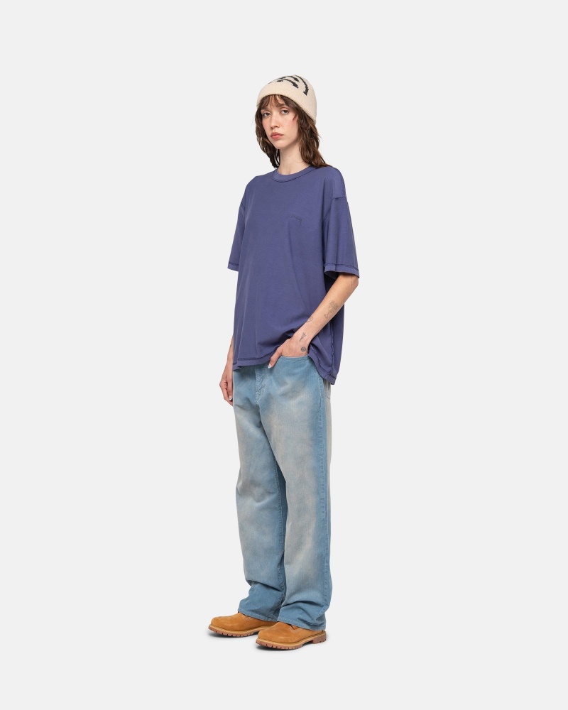 Stussy Lazy T-shirts Diepblauw | 48573-FDVA