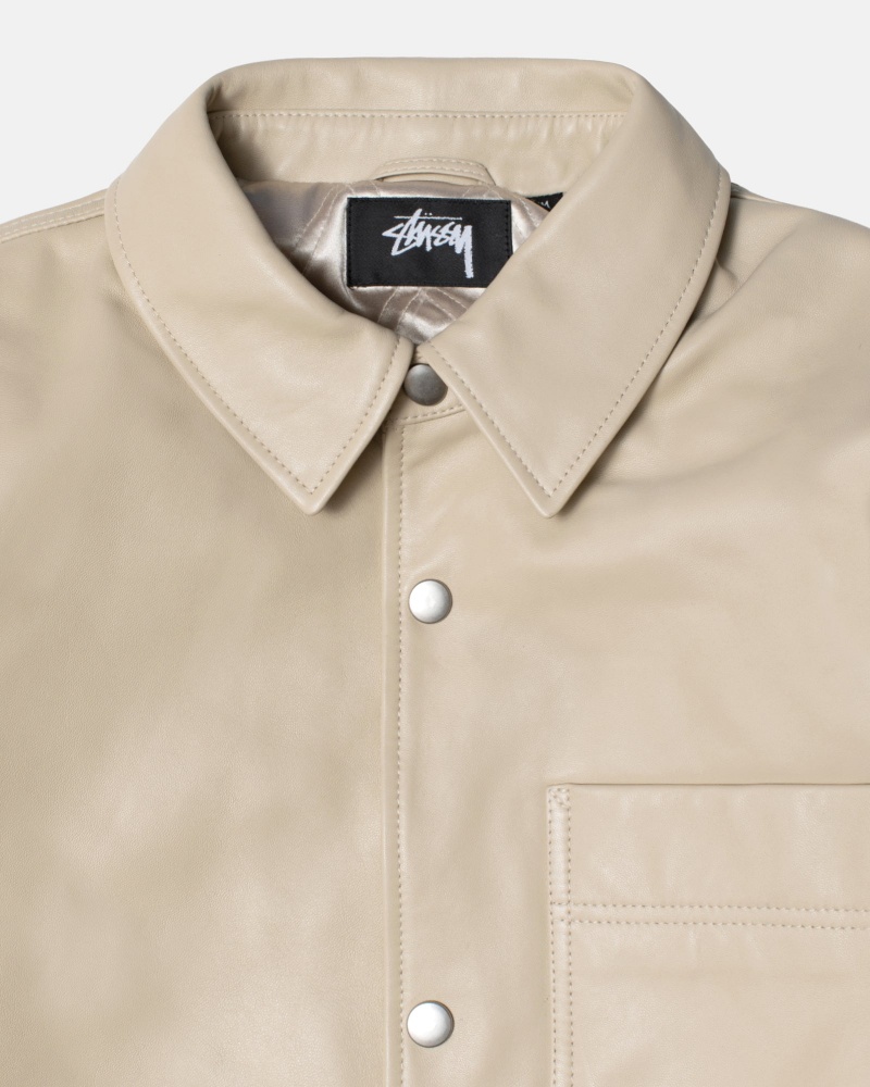 Stussy Leren Shirts     Beige | 38651-IKAD