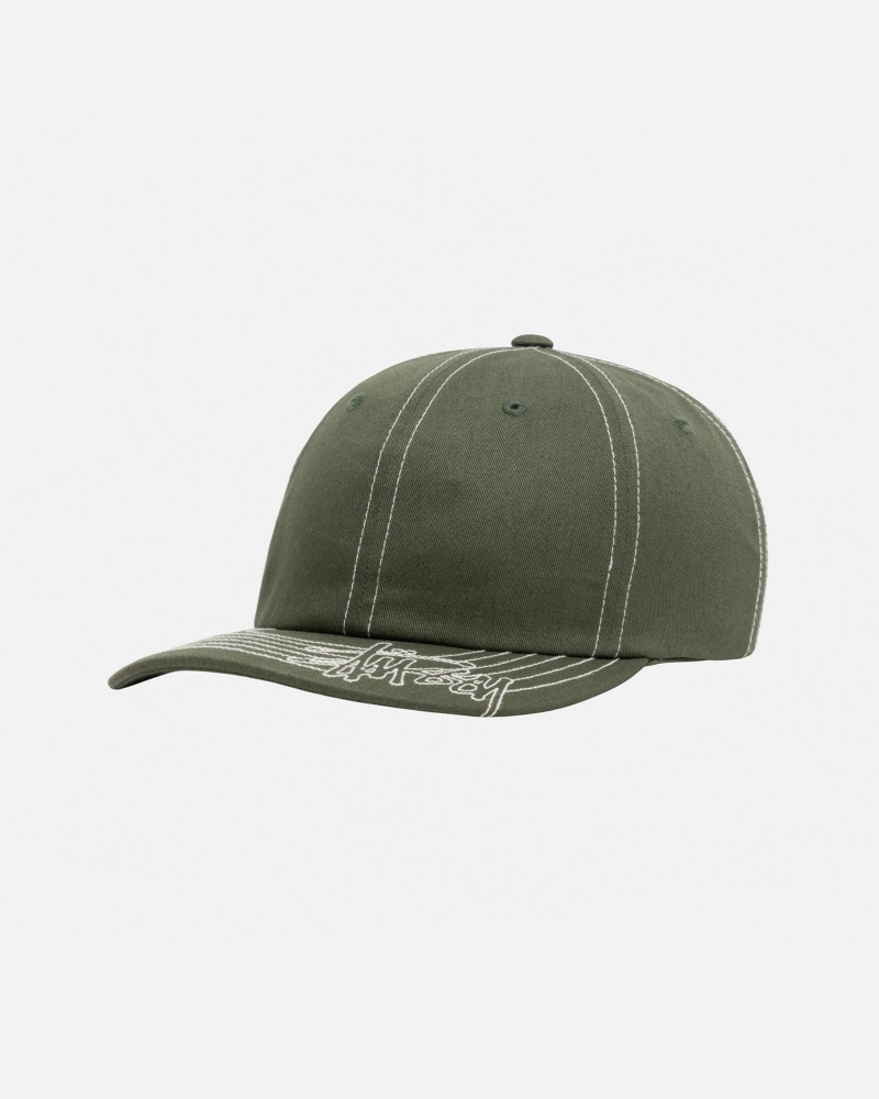 Stussy Low Pro Basic Stitch Strapback Hoeden Olijfgroen | 02615-YLBE