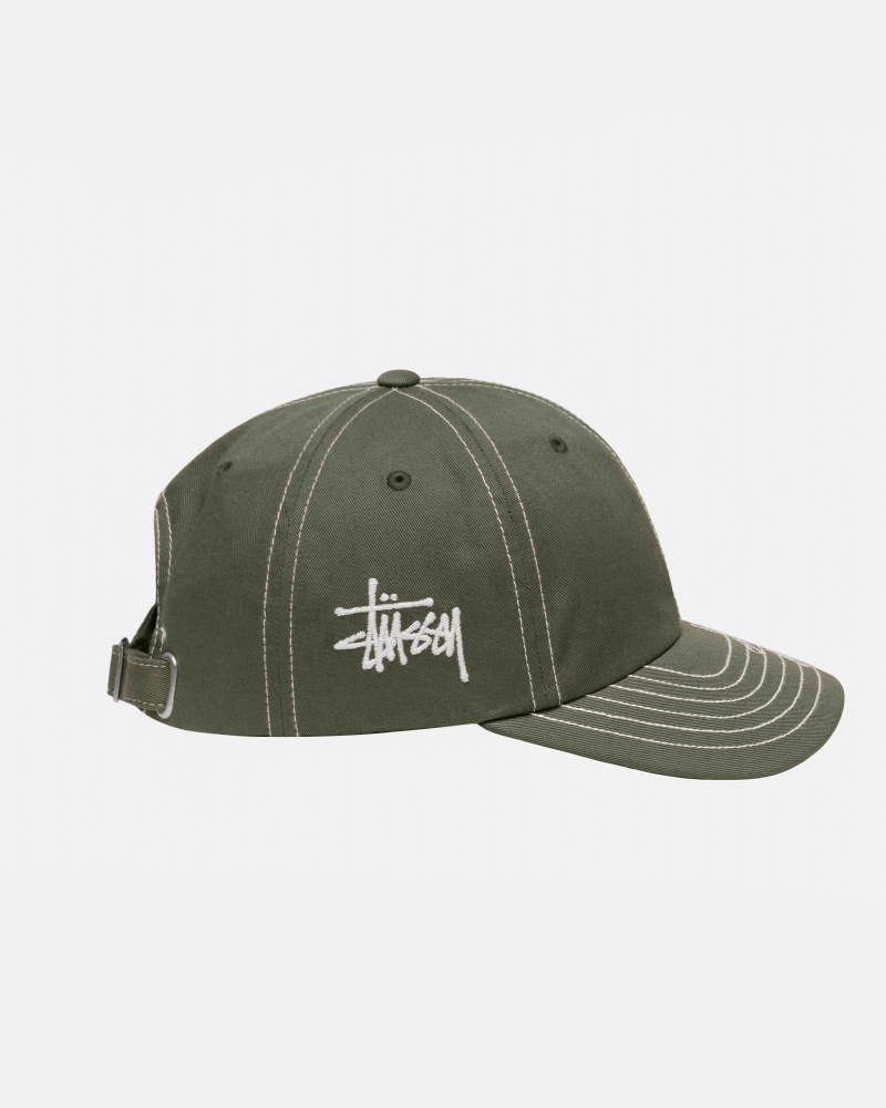 Stussy Low Pro Basic Stitch Strapback Hoeden Olijfgroen | 02615-YLBE