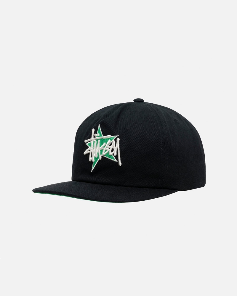 Stussy Mid-Depth Basic Star Strapback Hoeden Zwart | 34879-EGHT