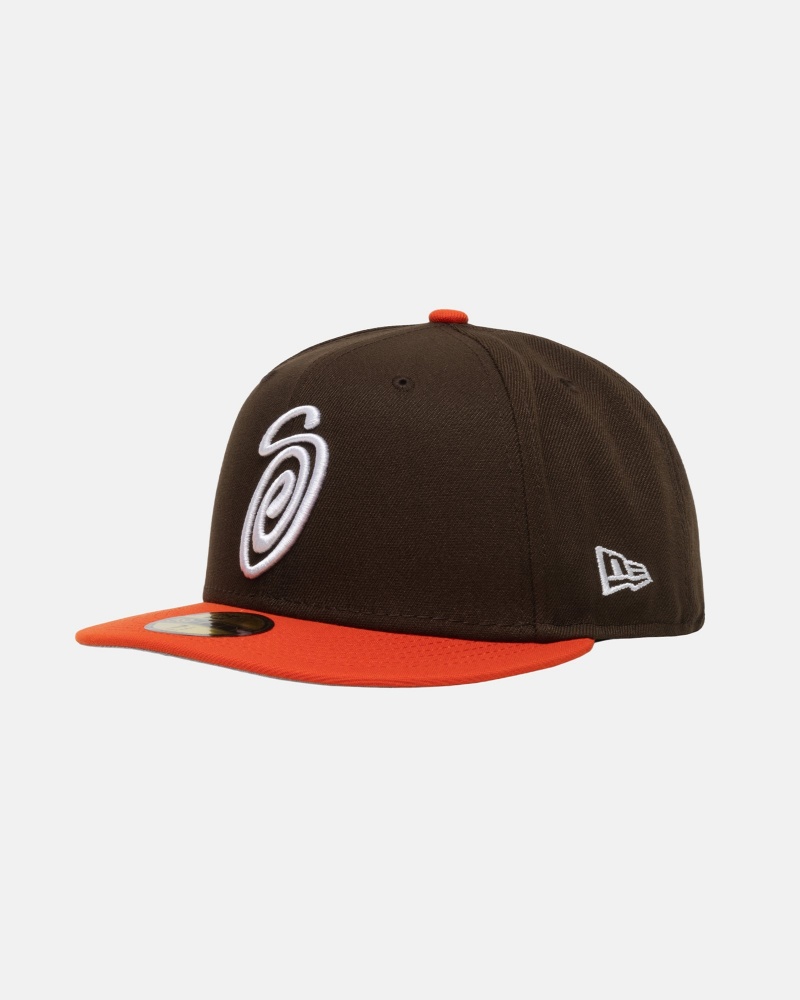 Stussy New Era 59fifty Curly S Hoeden Bruin Oranje | 85367-SPQF