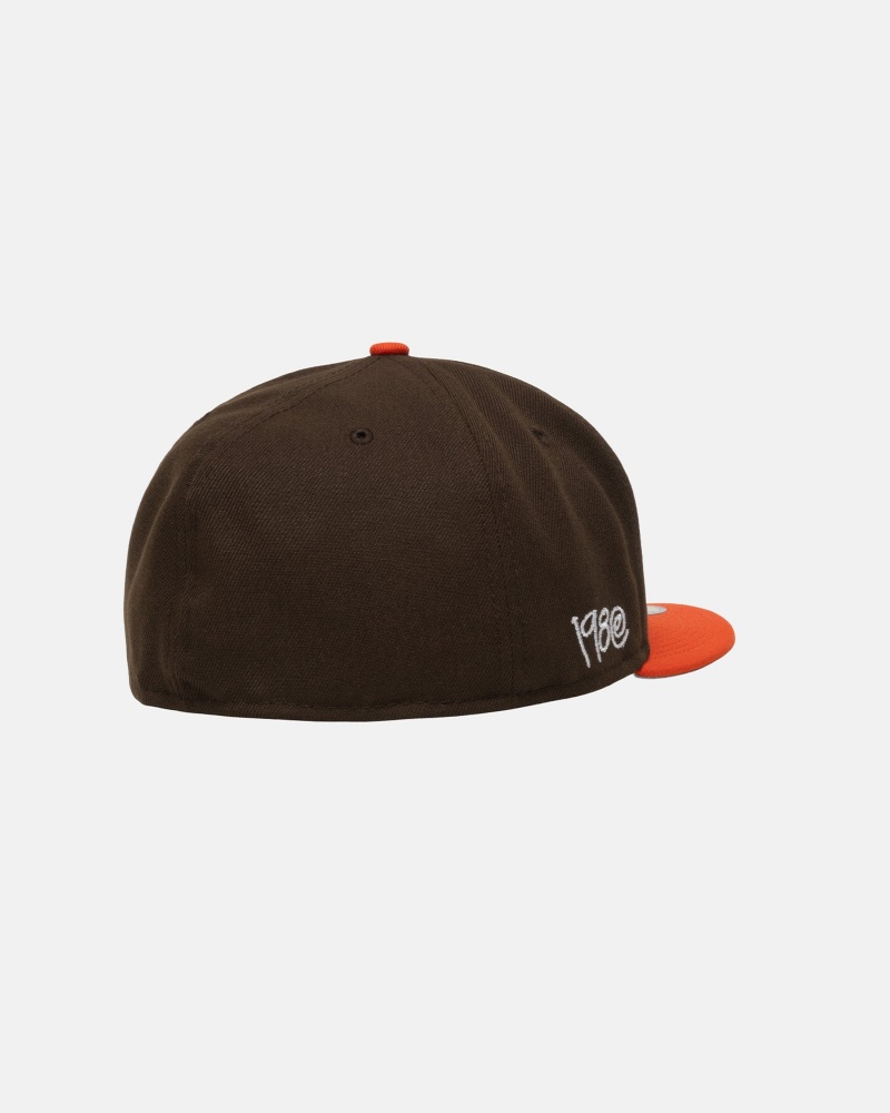 Stussy New Era 59fifty Curly S Hoeden Bruin Oranje | 85367-SPQF