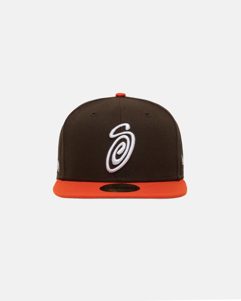 Stussy New Era 59fifty Curly S Hoeden Bruin Oranje | 85367-SPQF