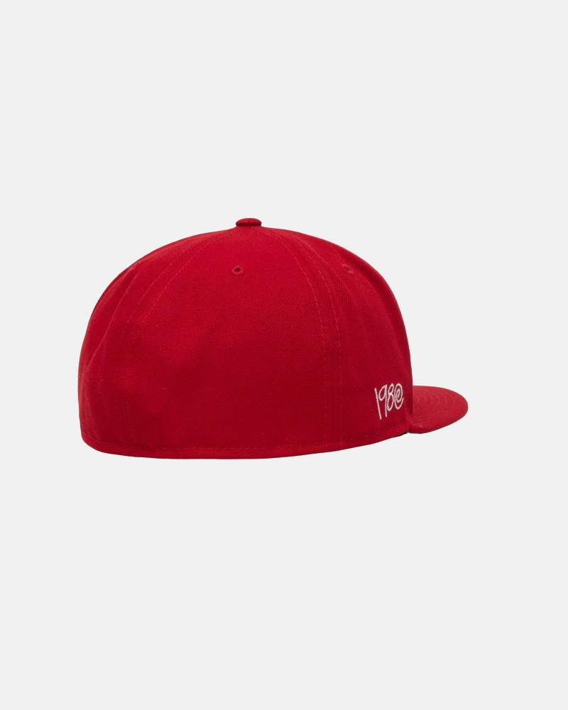 Stussy New Era 59fifty Curly S Hoeden Rood | 97451-GIHE