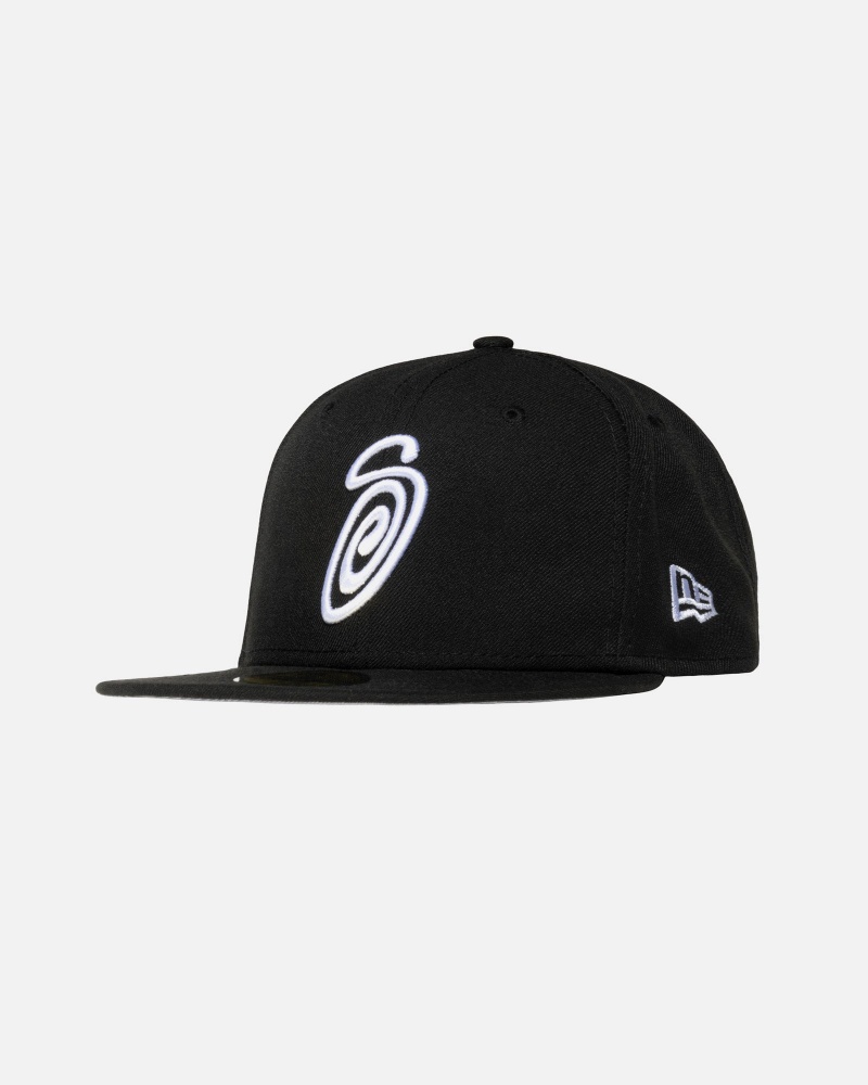 Stussy New Era 59fifty Curly S Hoeden Zwart | 52603-GTIM