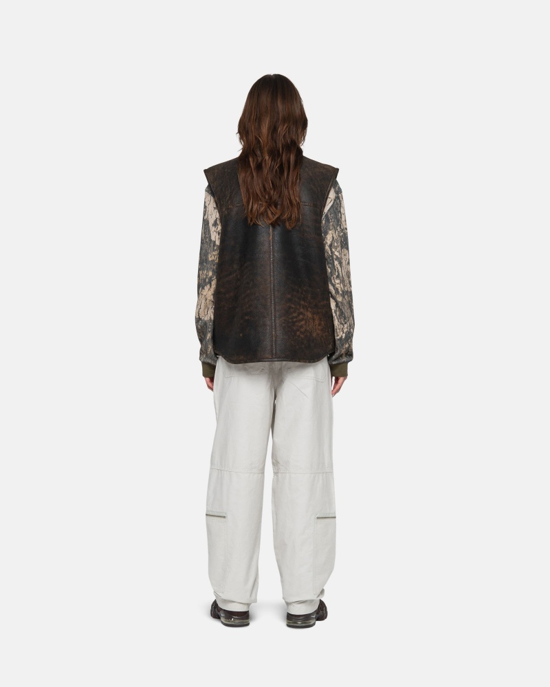 Stussy Reversible Shearling Workgear Vest Bruin | 38509-HTXE