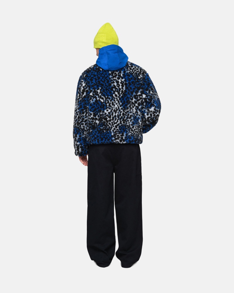 Stussy Sherpa Reversible Jassen Blauw Leopard | 02978-UBYV