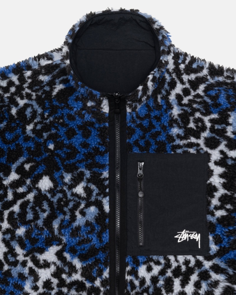 Stussy Sherpa Reversible Jassen Blauw Leopard | 02978-UBYV