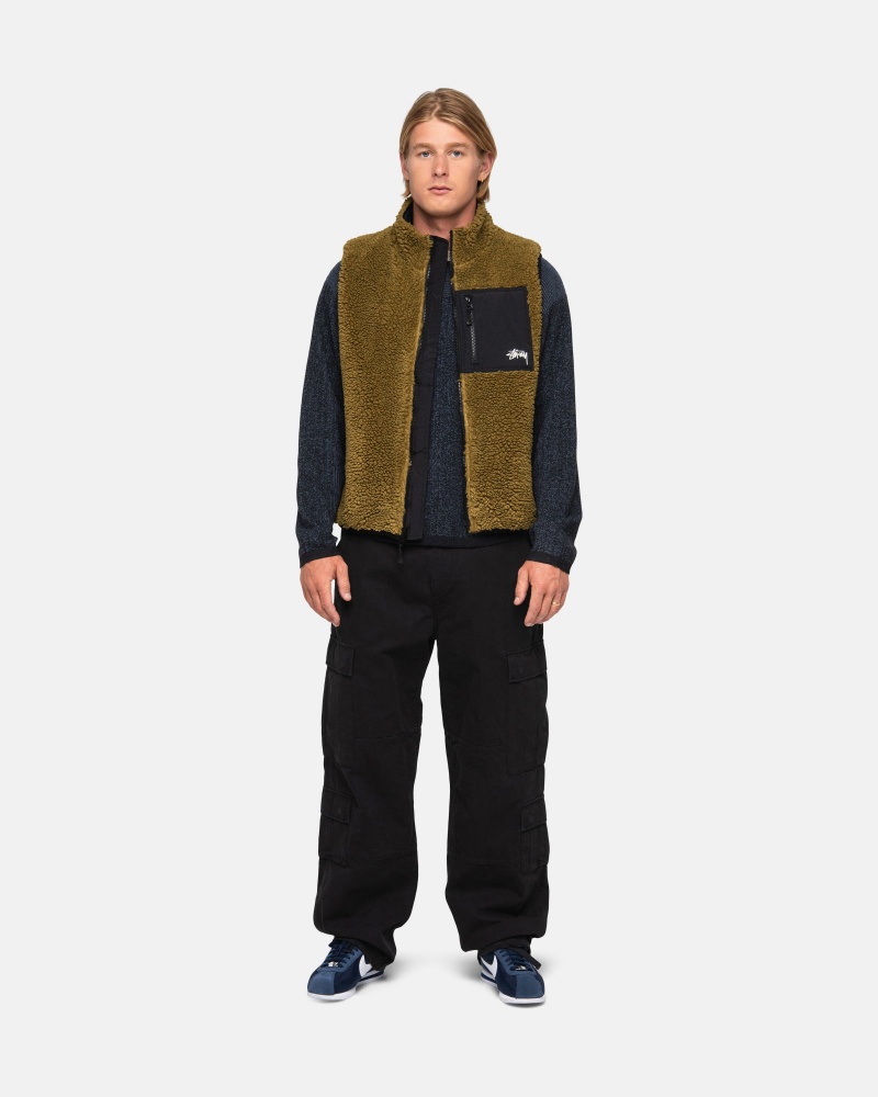 Stussy Sherpa Reversible Vest  Olijfgroen | 53796-JSPY