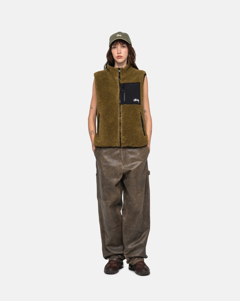 Stussy Sherpa Reversible Vest  Olijfgroen | 53796-JSPY