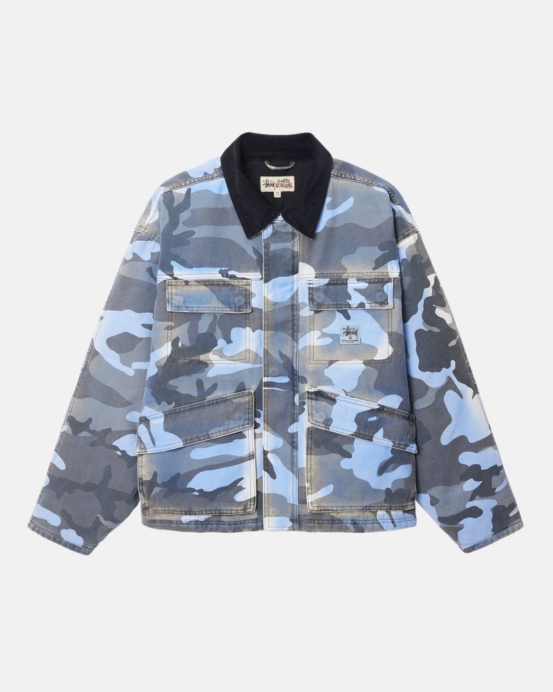 Stussy Shop Spray Dye Canvas Jassen Blauw Camo | 05918-JVOZ