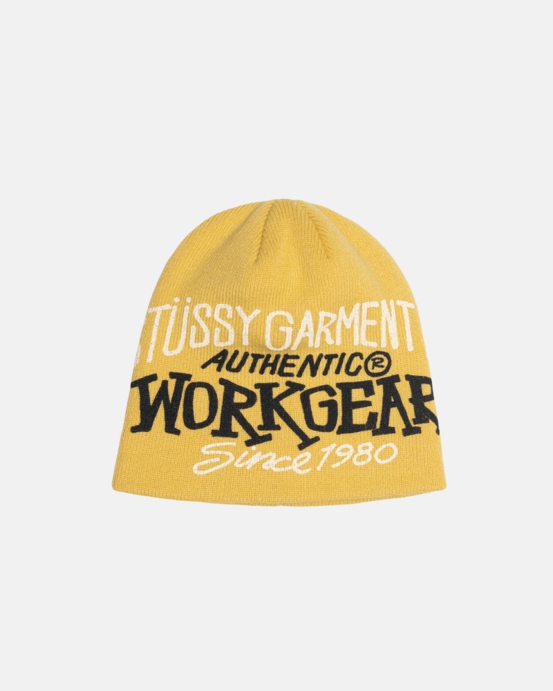 Stussy Skullcap Workgear Print Hoeden Mosterdgeel | 12793-DPYC