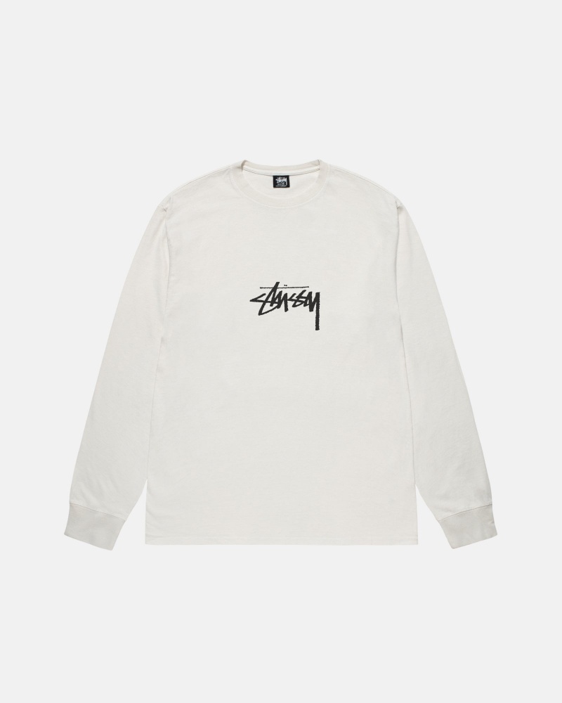 Stussy Small Stock Ls Pigment Dyed T-shirts Beige | 58196-HRDG