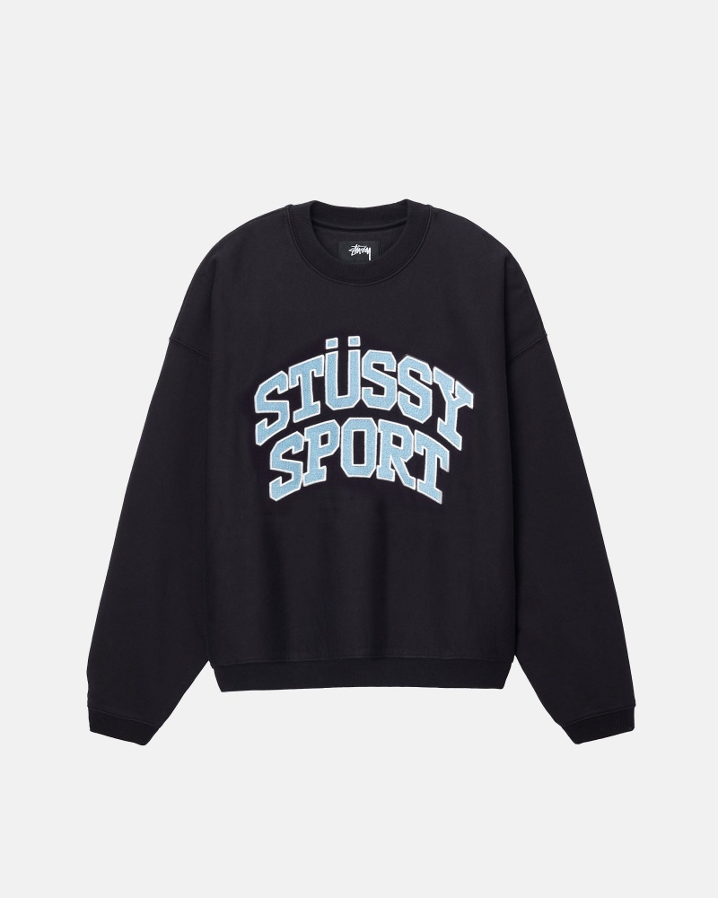 Stussy Sport Relaxed Oversized Crew Sweatshirts Zwart | 68759-XWZL