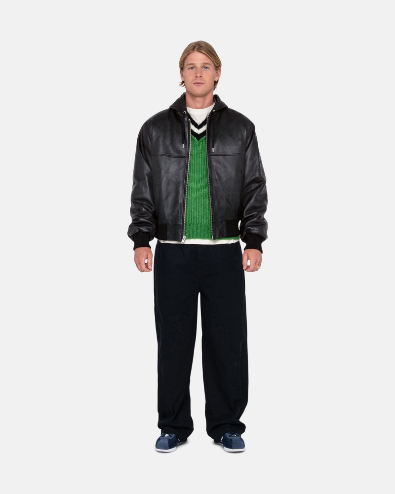 Stussy Ss Link Leren Bomber Jassen Zwart | 20846-LCRQ