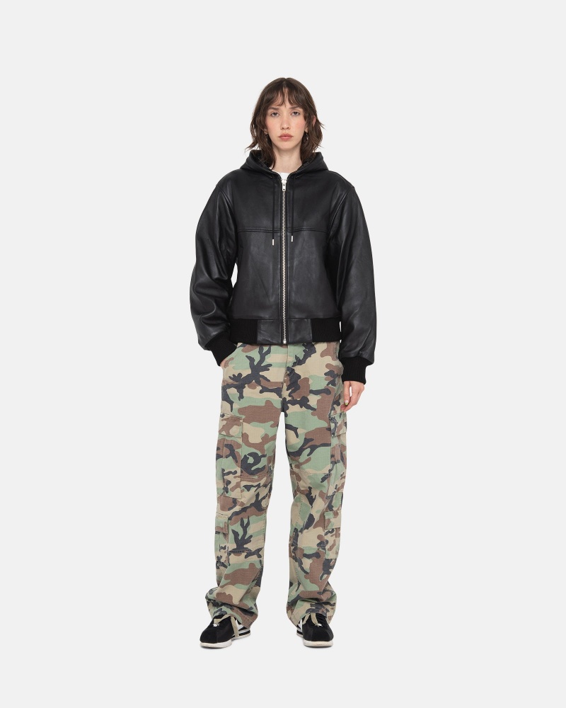 Stussy Ss Link Leren Bomber Jassen Zwart | 20846-LCRQ