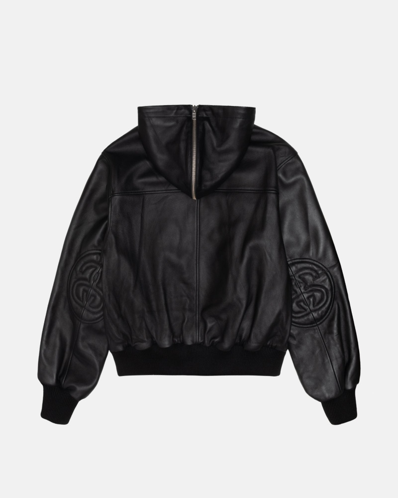 Stussy Ss Link Leren Bomber Jassen Zwart | 20846-LCRQ