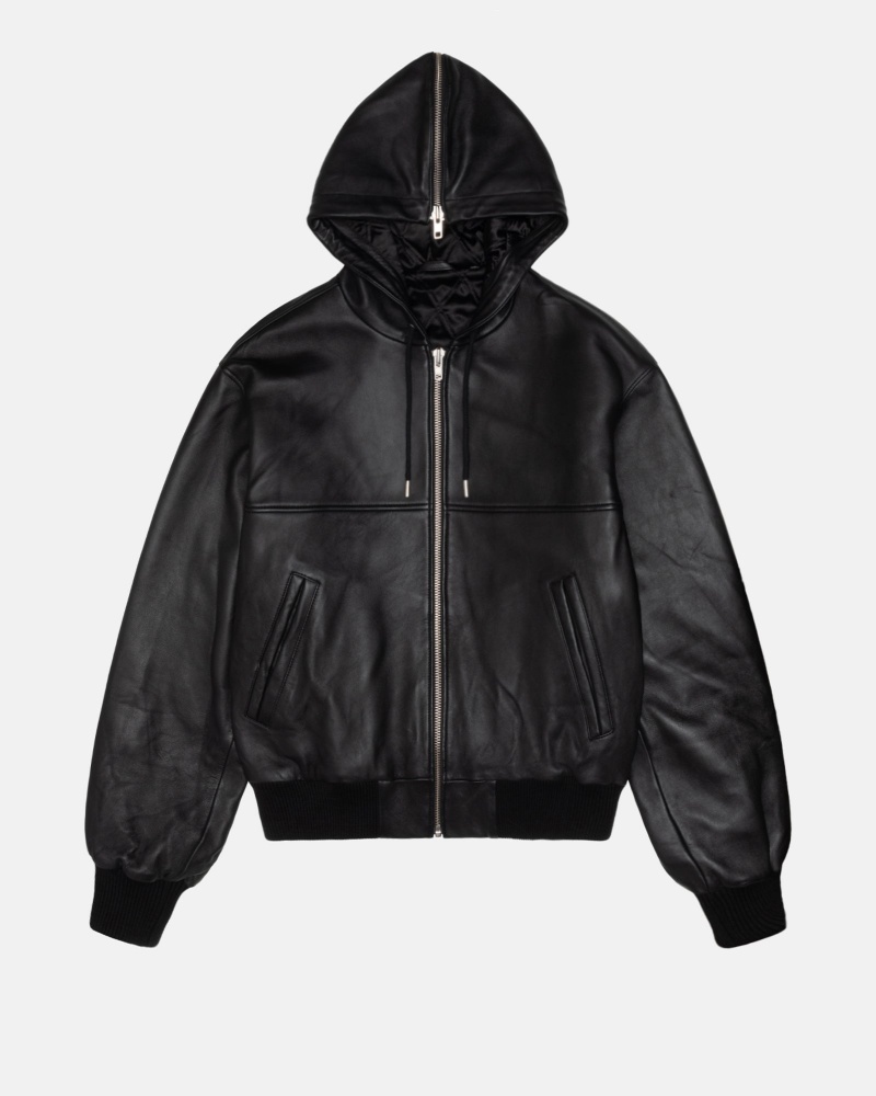 Stussy Ss Link Leren Bomber Jassen Zwart | 20846-LCRQ