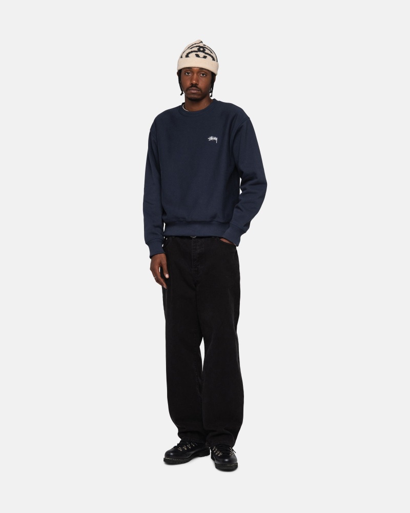 Stussy Stock Logo Crew Sweatshirts Donkerblauw | 06247-UNRZ